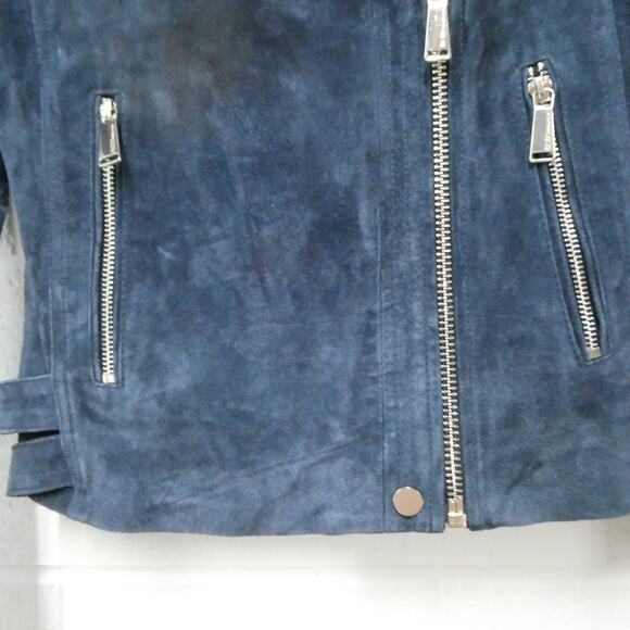 BcBGeneration women's XS navy blue suede leather moto Jacket zipper‎ cuff - Picture 3 of 10